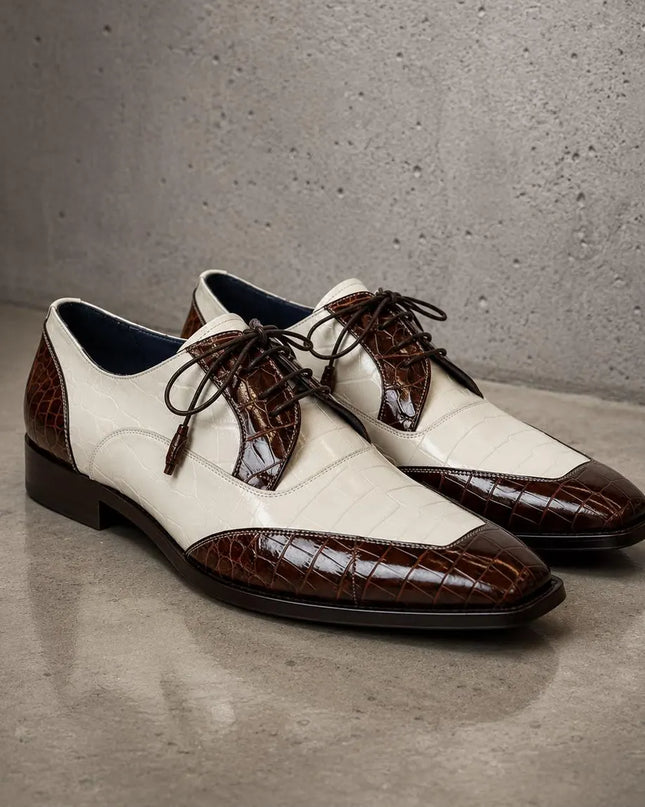 Handmade men White & Brown leather Dreby lace up office shoes, Dress shoes for mens