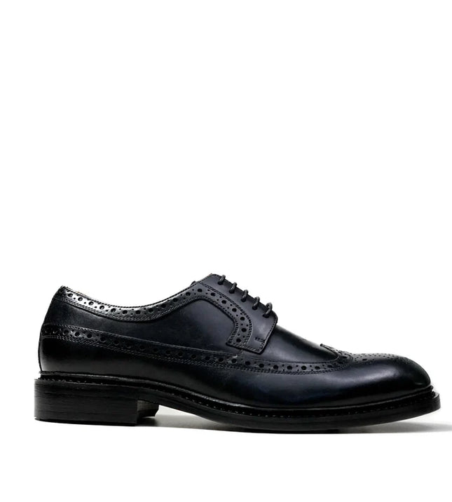 Handmade Men Black Wing Tip Lace Up Leather Derby Shoes, Brogue Office Shoes