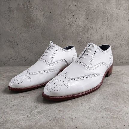 Handmade men white wingtip brogue lace up shoes, office dress shoes for mens
