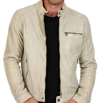 Handmade New Men’s White Jacket, Motor Biker Casual Jacket For Men