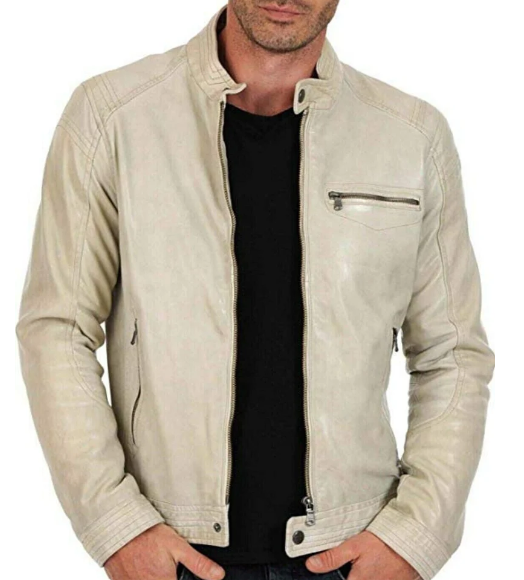 Handmade New Men’s White Jacket, Motor Biker Casual Jacket For Men