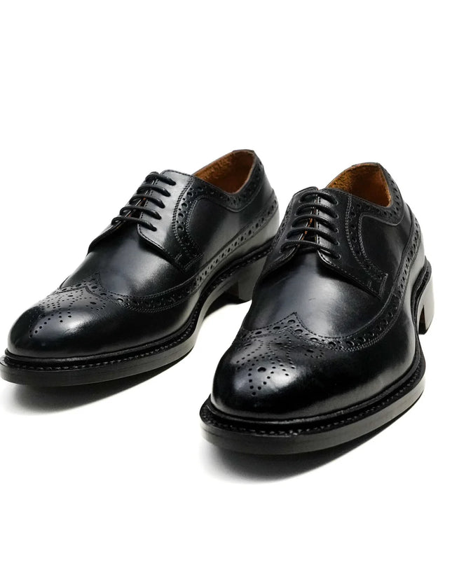 Handmade Men Black Wing Tip Lace Up Leather Derby Shoes, Brogue Office Shoes