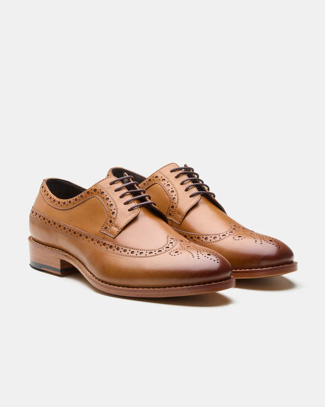 Handmade Men Tan Brown Wing Tip Lace Up Leather Derby Shoes, Brogue Office Shoes