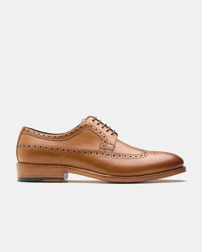 Handmade Men Tan Brown Wing Tip Lace Up Leather Derby Shoes, Brogue Office Shoes