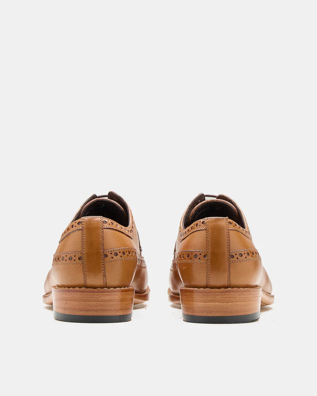 Handmade Men Tan Brown Wing Tip Lace Up Leather Derby Shoes, Brogue Office Shoes