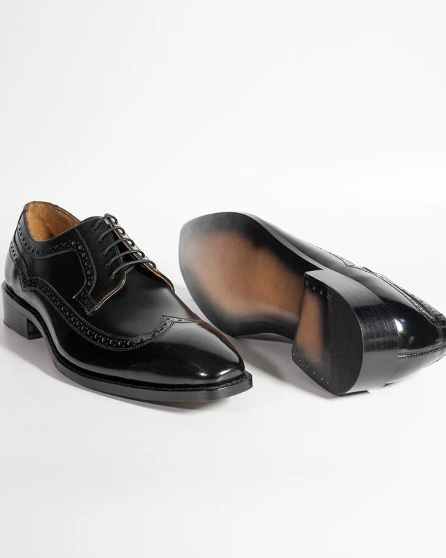 Handmade Patent Black Brogue Wing Tip Lace Up Men's Leather Shoes, Wedding Shoes