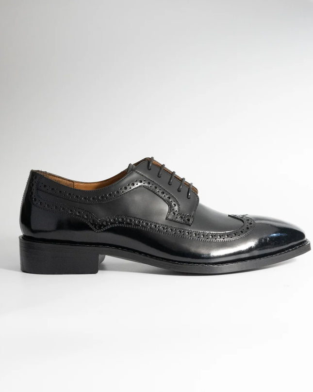 Handmade Patent Black Brogue Wing Tip Lace Up Men's Leather Shoes, Wedding Shoes