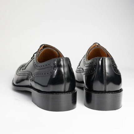 Handmade Patent Black Brogue Wing Tip Lace Up Men's Leather Shoes, Wedding Shoes