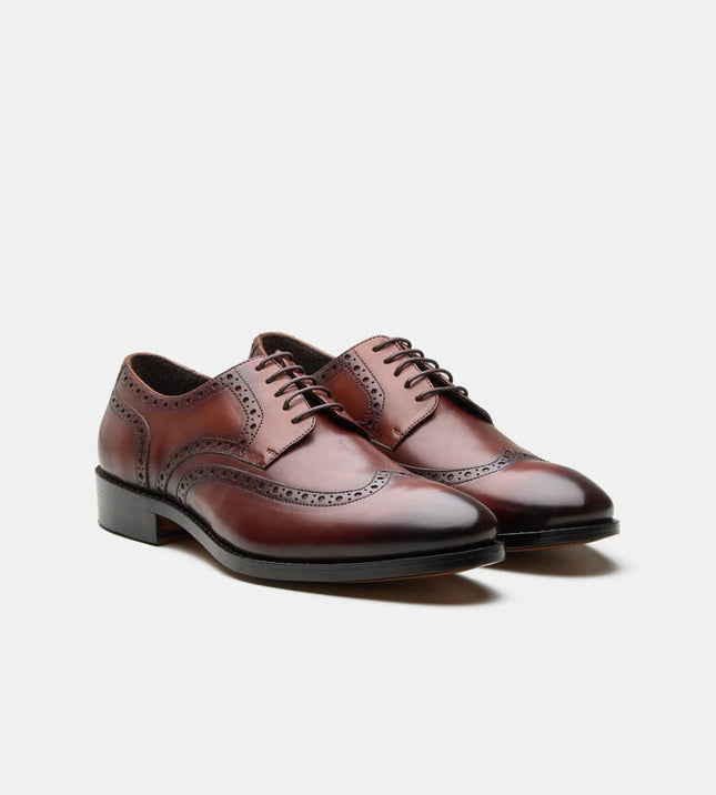 Handmade Brown Men Wing Tip Lace Up Leather Derby Shoes, Brogue Office Shoes