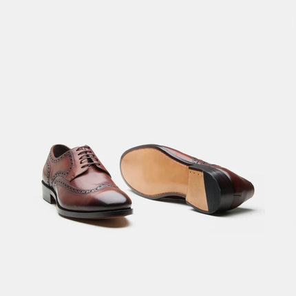 Handmade Brown Men Wing Tip Lace Up Leather Derby Shoes, Brogue Office Shoes