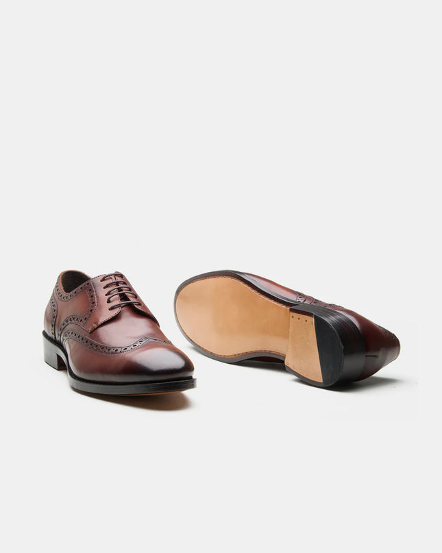 Handmade Brown Men Wing Tip Lace Up Leather Derby Shoes, Brogue Office Shoes