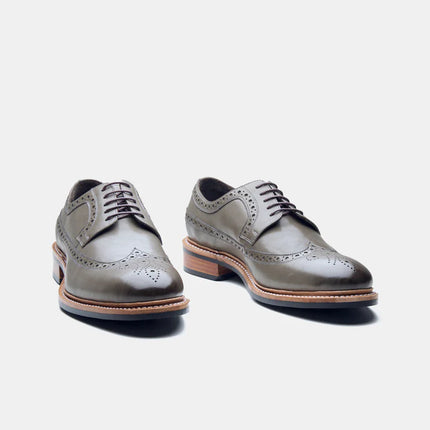 Handmade Gray Brogue Wing Tip Lace Up Men's Leather Shoes, Wedding Shoes
