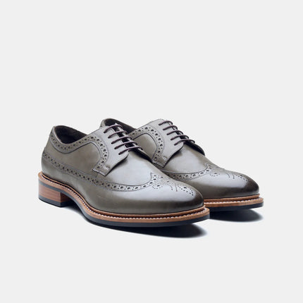 Handmade Gray Brogue Wing Tip Lace Up Men's Leather Shoes, Wedding Shoes