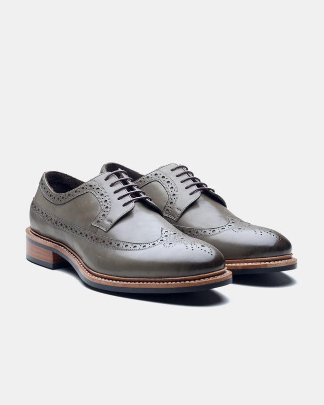 Handmade Gray Brogue Wing Tip Lace Up Men's Leather Shoes, Wedding Shoes