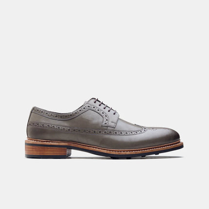 Handmade Gray Brogue Wing Tip Lace Up Men's Leather Shoes, Wedding Shoes