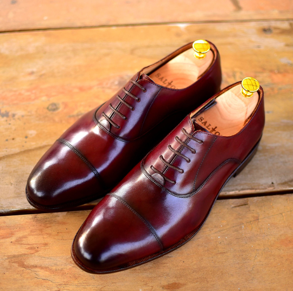 Handmade Men Maroon Leather Lace Up Cap Toe Dress Shoes, Office Shoe