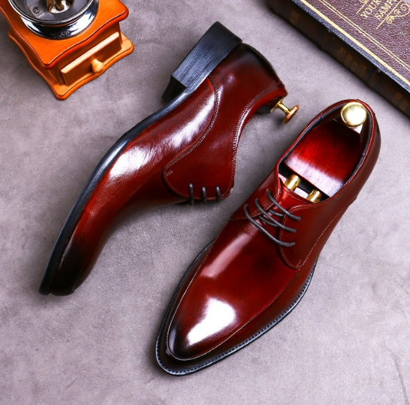 Handmade Men Shiny Red Leather Lace Up Dress Shoes, Office Derby Shoes