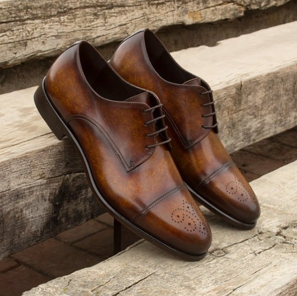 Handmade Men Burnished Brown Lace Up Leather Dress Shoes, Party wear Shoes