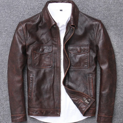 Handmade Men’s Brown Leather Jacket, Moto Biker Coat Jacket For Men