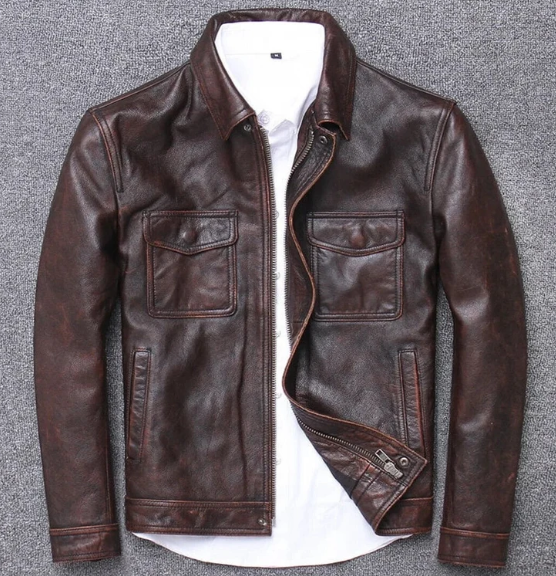Handmade Men’s Brown Leather Jacket, Moto Biker Coat Jacket For Men