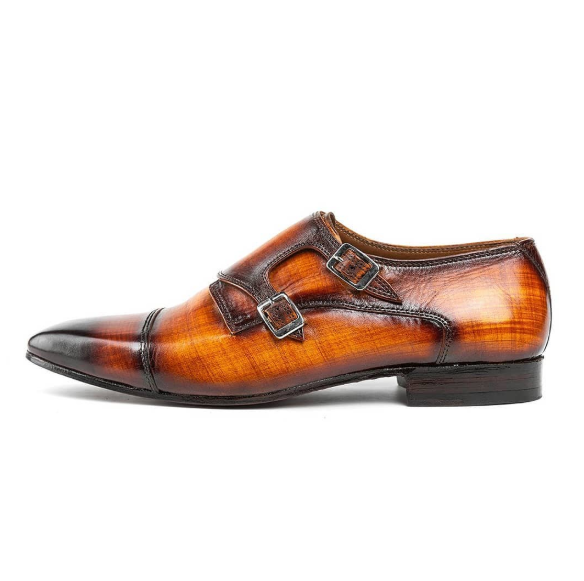 Handmade Shaded Tan Leather Double Buckle Dress Shoes For Mens, Party wear Shoes