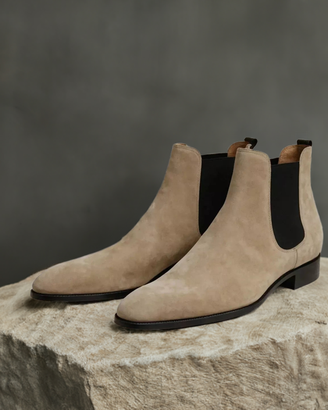 Handmade Beige Suede Chelsea Men Ankle Office Boot, Party Wearing Boots