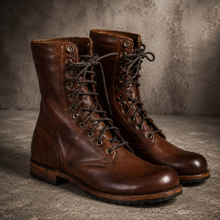 Handmade Men Dark Brown Leather High Ankle Boots, Lace up Cowboy Boots