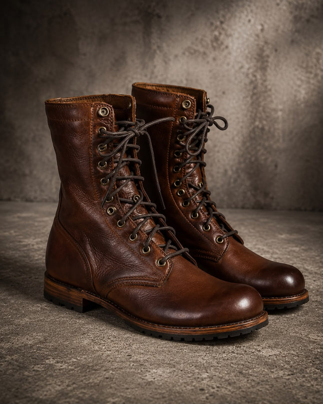 Handmade Men Dark Brown Leather High Ankle Boots, Lace up Cowboy Boots
