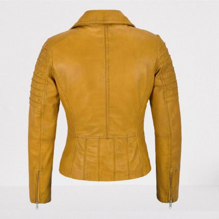 Women Tan Leather Biker Jacket, Tan Street Style Fashion Jacket