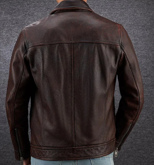 Handmade Men’s Brown Leather Jacket, Moto Biker Coat Jacket For Men