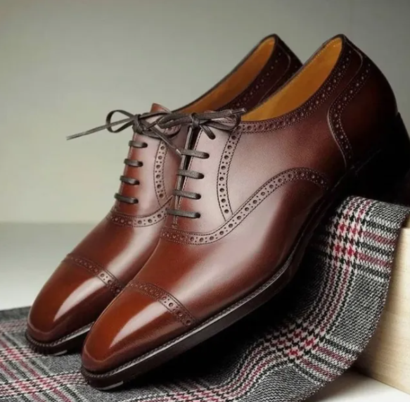 Handmade Dark Brown Men Leather Brogue Lace Up Dress Shoes, Party Shoes