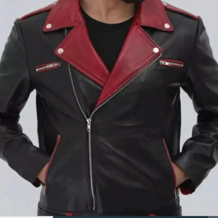 Men Handmade Two Tone Biker Leather Jacket, Men Moto Fashion Jacket