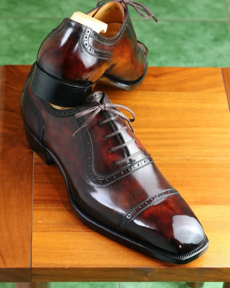 Handmade Men Shaded Brown Leather Brogue Lace Up Dress Shoe, Party, Wedding Shoe