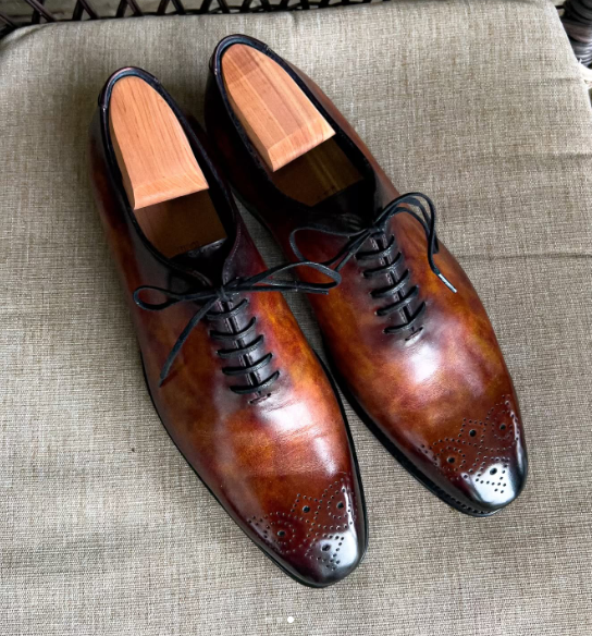 Handmade Shaded Brown Men Leather Brogue Lace Up Dress Shoe, Party, Wedding Shoe