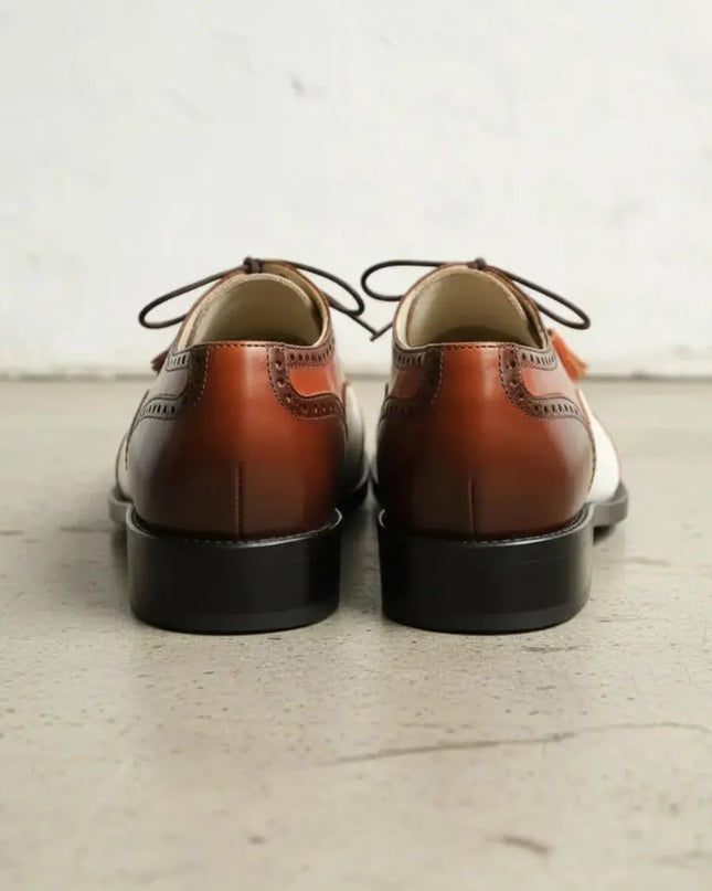 Handmade men brown and white wingtip brogue shoes, office dress shoes for mens