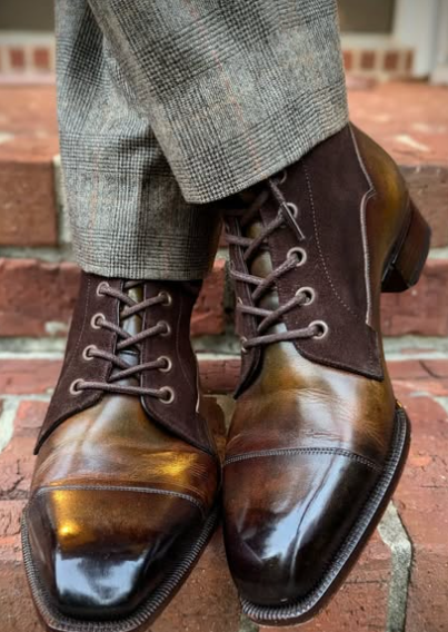 Handmade Men Stylish Burnished Brown Ankle Lace Up Dress Boot, Business Boot