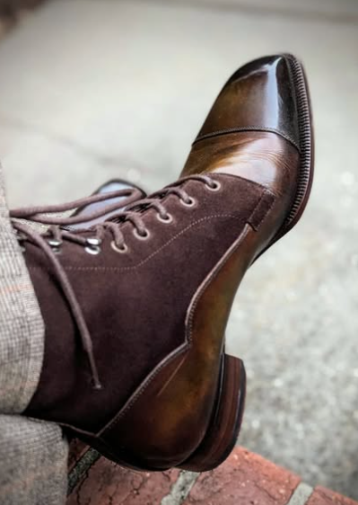Handmade Men Stylish Burnished Brown Ankle Lace Up Dress Boot, Business Boot
