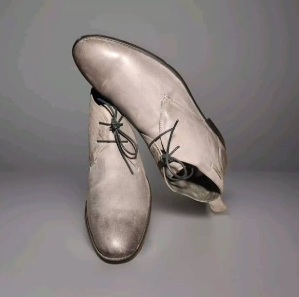 Handmade Men Gray Stylish Leather Low Ankle Lace Up Dress Boot, Chukka Boots