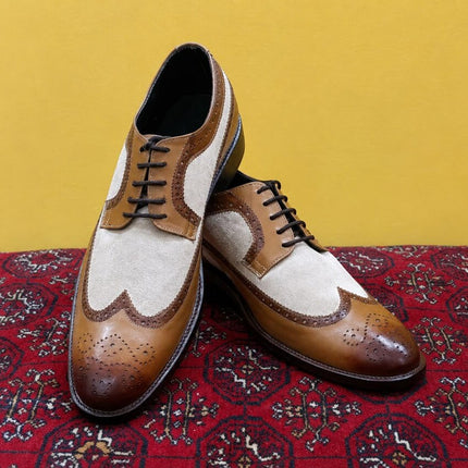 Handmade men two tone Lace up wingtip shoes, Brogue office shoes for mens