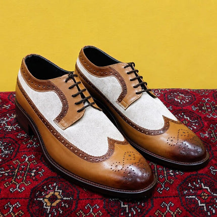 Handmade men two tone Lace up wingtip shoes, Brogue office shoes for mens