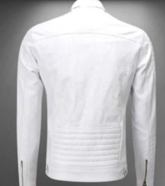 Handmade Men White Leather Fashion Jacket, Men Leather Jacket for men