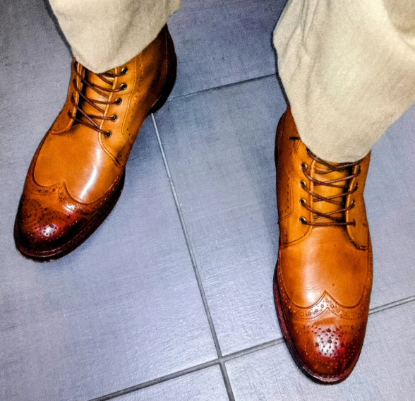 Handmade Men Tan Wing Tip Leather Lace Up High Ankle Business Boot, Dress Boot
