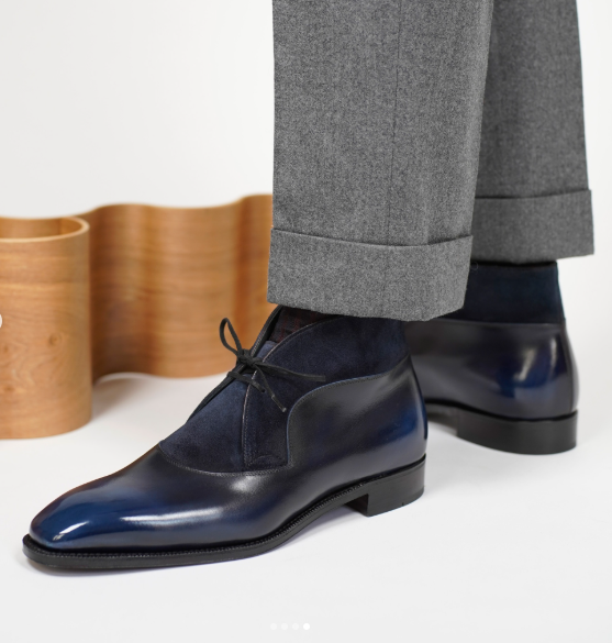 Handmade Dark Blue Low Ankle Chukka Leather/Suede Men Business Boot, Dress Boot