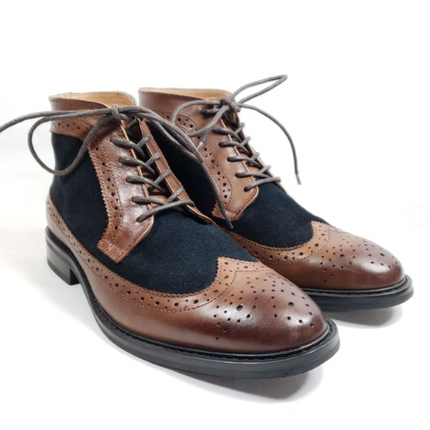 Handmade 2Tone Wingtip Ankle Chukka Leather/Suede Men Business Boot, Dress Boot