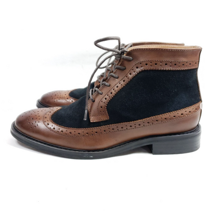 Handmade 2Tone Wingtip Ankle Chukka Leather/Suede Men Business Boot, Dress Boot