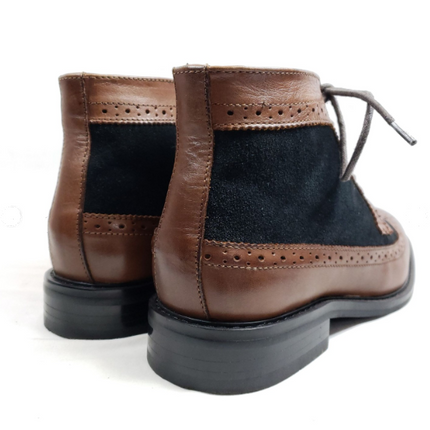 Handmade 2Tone Wingtip Ankle Chukka Leather/Suede Men Business Boot, Dress Boot