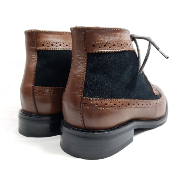 Handmade 2Tone Wingtip Ankle Chukka Leather/Suede Men Business Boot, Dress Boot