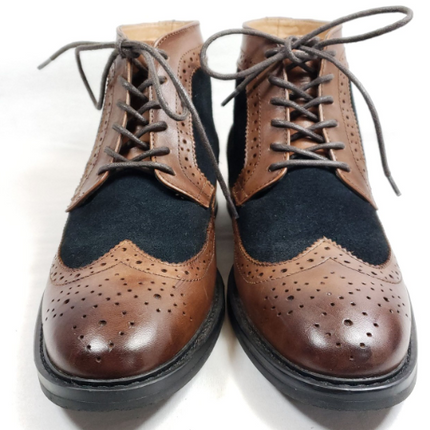 Handmade 2Tone Wingtip Ankle Chukka Leather/Suede Men Business Boot, Dress Boot