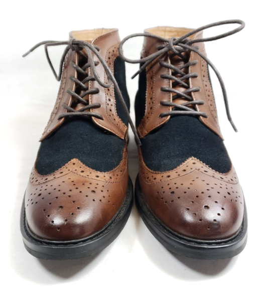 Handmade 2Tone Wingtip Ankle Chukka Leather/Suede Men Business Boot, Dress Boot
