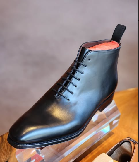 Handmade Men Black Leather Lace Up Ankle Chukka Business Boot, Dress Boot